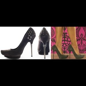 New Bakers suede studded embellished flip toe metal heel platform stiletto heel